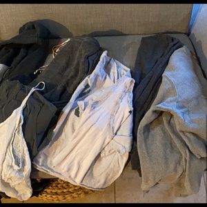 Brandy Melville white ribbed hoodie&lace trim top